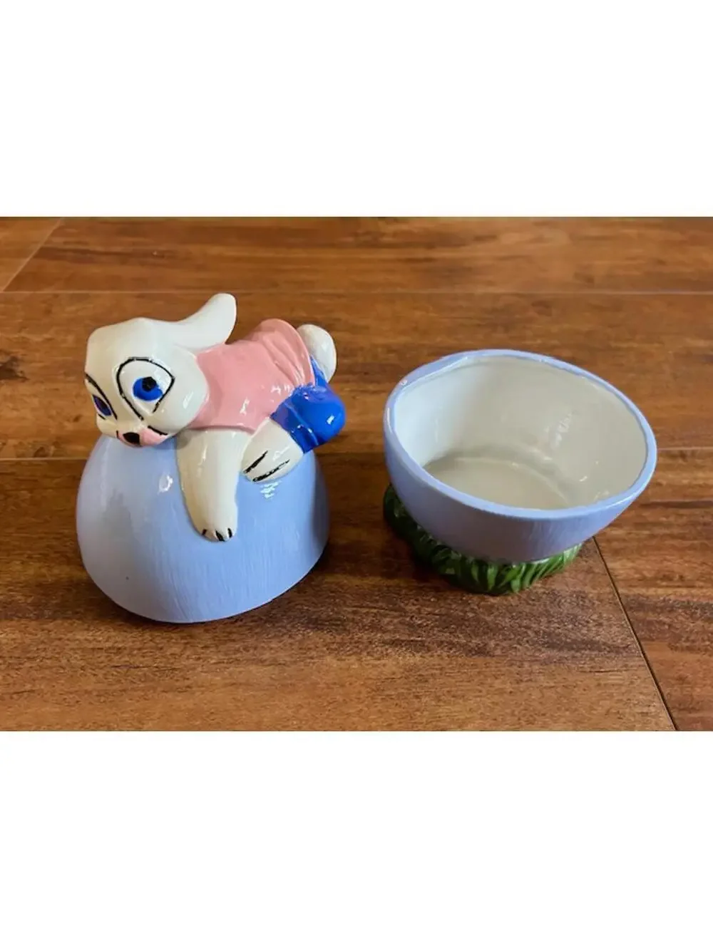 Vintage Ceramic Bunny on Lavender Egg Trinket Box
